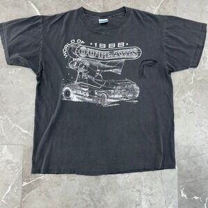 80s Vintage World Of Outlaws Graphic Tee Mens XL Distressed Dirt Sprint Car